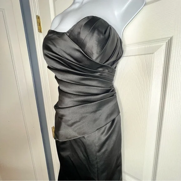 NWOT Bill Levkoff 4 Black Satin Strapless Lace Up Evening Gown Dress S Style 178 - Picture 4 of 16